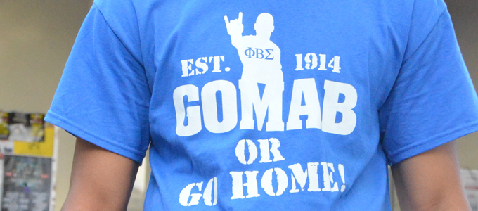 Phi Beta Sigma - a blue shirt with the words 'GOMAB or Go Home!'